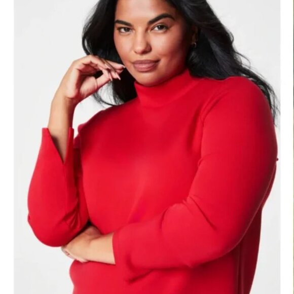 Spanx Air Essentials Long Sleeve Mock Neck Shirt Red Women's sz XL NWT - Picture 1 of 15